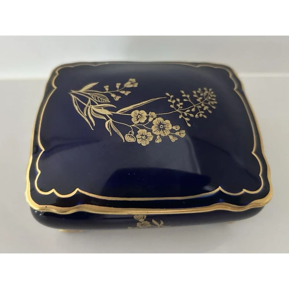 Lindner Kueps Bavaria Echo Cobalt Blue Gold Gruser Trinket Box Lid